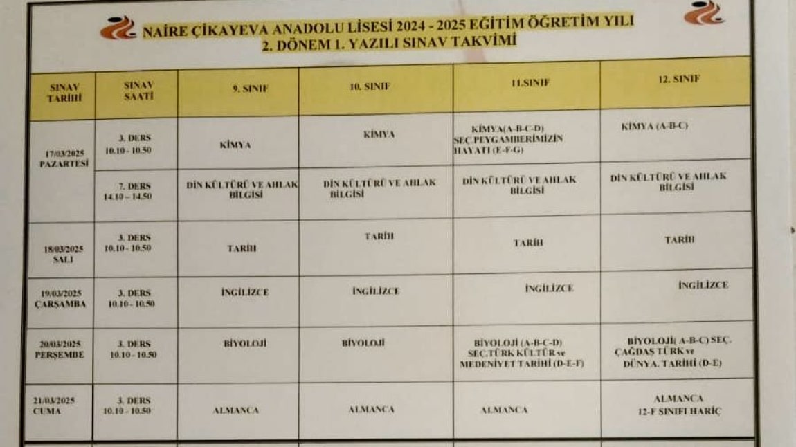 2. DÖNEM1. SINAV TARİHLERİ AÇIKLANDI